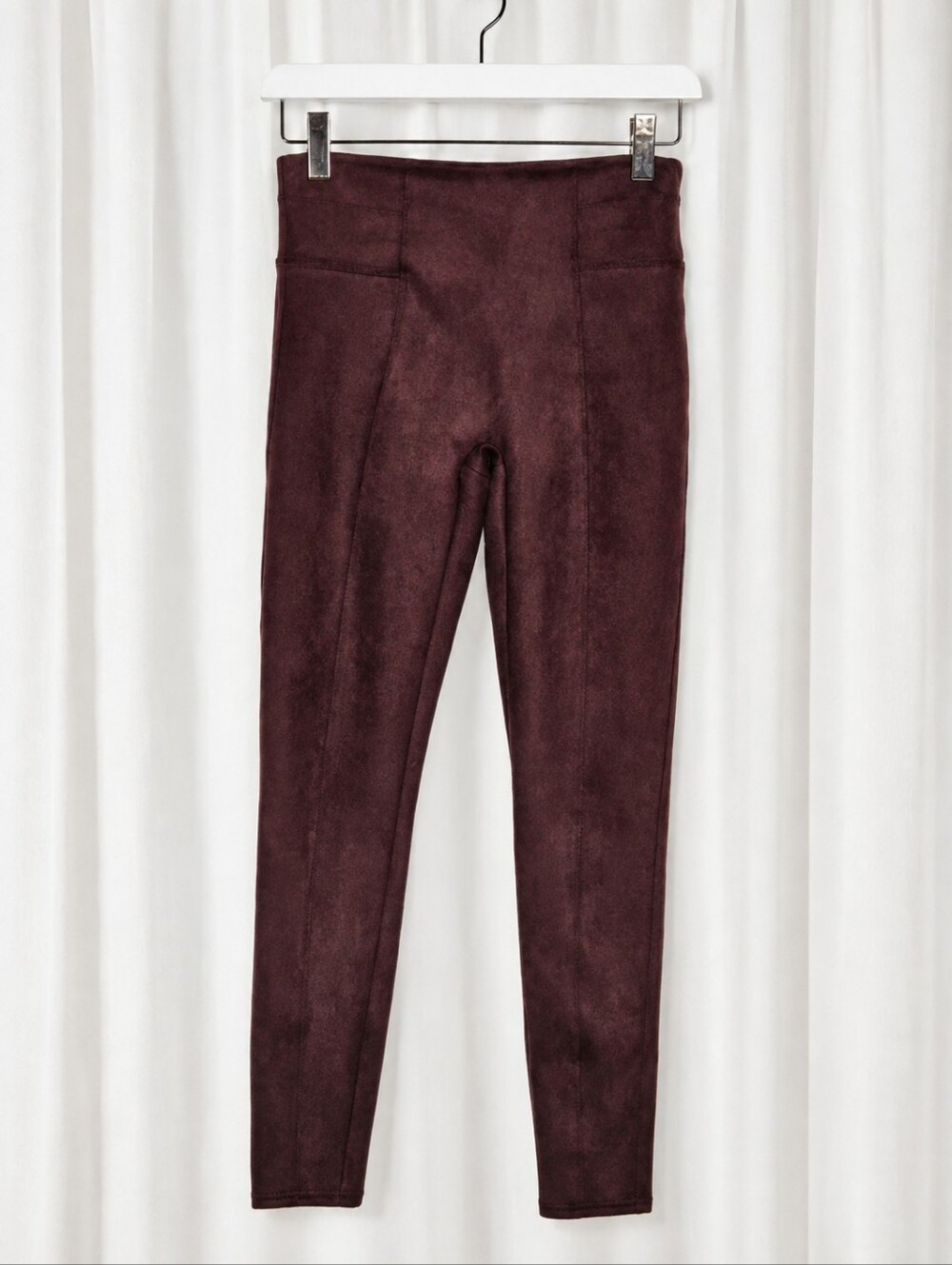 Spanx Faux Suede Leggings Burgundy Wine High Rise Shaping Stretch Pull On